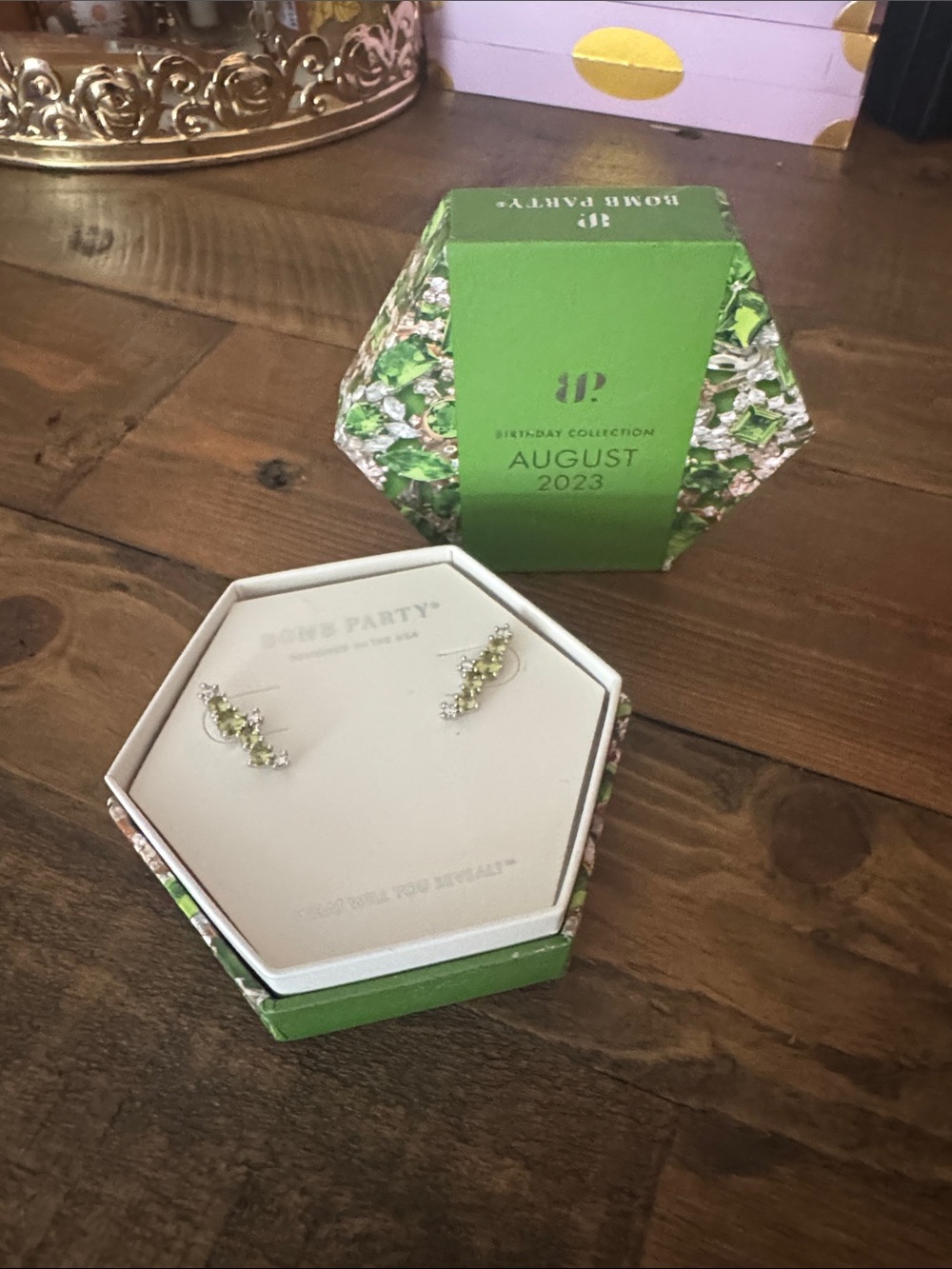 August Birthstone Green Crystal Ear Climbers - Birthday Collection